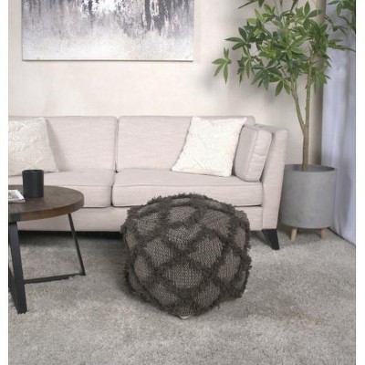Jumanji Handcrafted Wool and Cotton Pouf, Brown Color