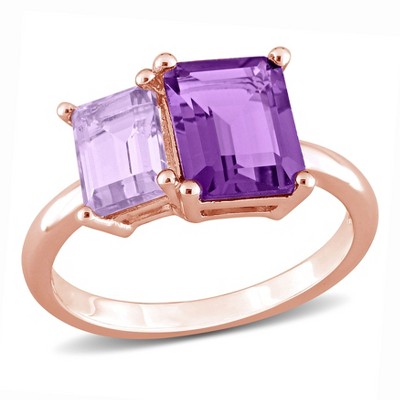EVERLY JEWELRY | Rose Silver 3 1/10 ct TGW Octagon Amethyst and Pink Amethyst Ring