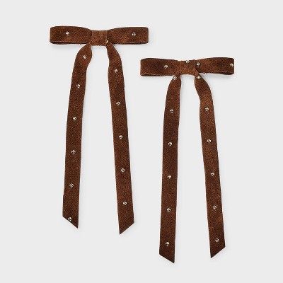 Stud Suede Bow Hair Clip Set 2pk - Universal Thread™ Brown