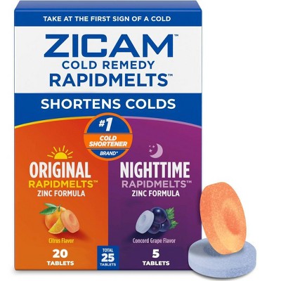 Zicam Original/Nighttime Rapid Melts Tablets - Zincum Aceticum 2x - Grape Citrus - 25ct