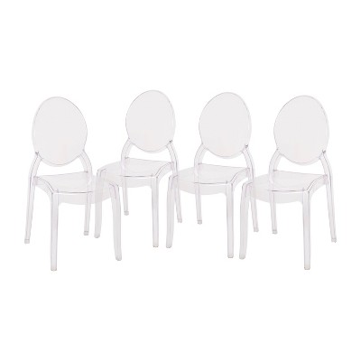 Flash Furniture Set of 4 Transparent Crystal Extra Wide Resin 400 LB. Weight Capacity Banquet & Event Ghost Chairs-Indoor/Outdoor Use