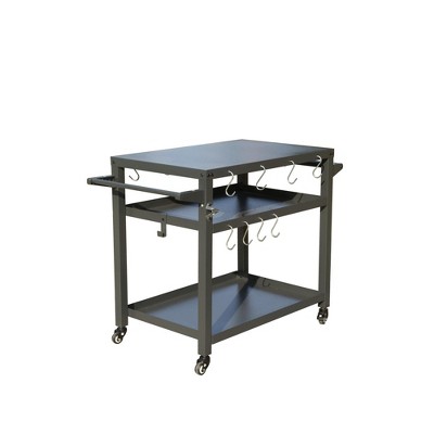 DOMETOUR 3-Shelf Outdoor Grill Cart with Wheels, Stainless Steel Tabletop, Grill Stand for Blackstone Griddle, Pizza Oven & Food Prep Table