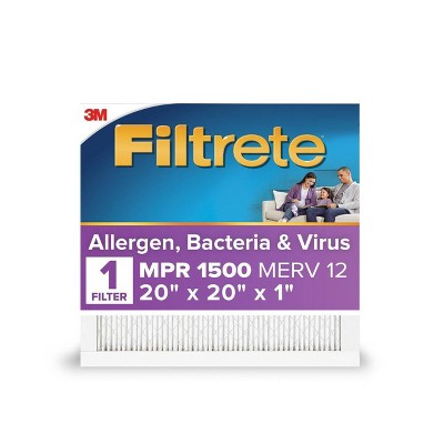 Filtrete 20x20x1 Allergen Bacteria and Virus Air Filter 1500 MPR: MERV 12 Electrostatic Furnace Filter, 3-Month Use