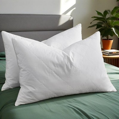 Peace Nest Set of 2 Soft Goose Feather Bed Pillows with Quilted Design