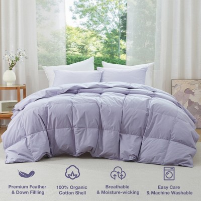 Puredown Lightweight & All-Season Organic Cotton Down Fiber Comforter, Duvet Insert Perfect for Year-Round Use