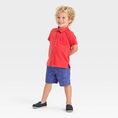 OshKosh B'gosh Toddler Boys' Button Down Top and Woven Shorts Set - Navy Blue/Red