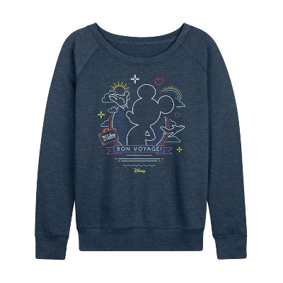 Women's - Disney - Mickey Mouse Lightweight French Terry Wide Neck Long Sleeve Graphic Shirt