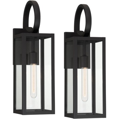 John Timberland Modern Outdoor Wall Light Fixtures Set of 2 Deep Black 21" Clear Glass for Post Exterior Barn Deck House Porch