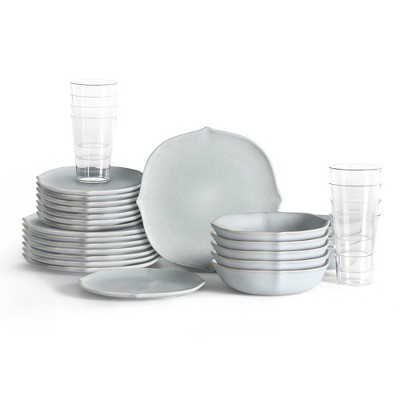 Stone Lain 32pc Baskerville Stoneware Dinnerware Set Includes Glassware