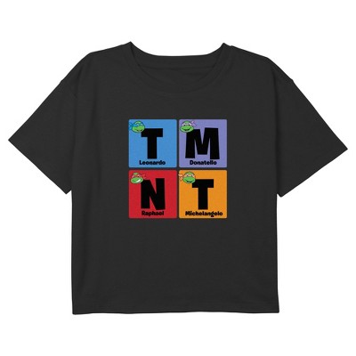 Girl's Teenage Mutant Ninja Turtles Colorful Turtle Elements Portraits Crop T-Shirt