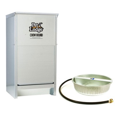 Little Giant Dry Food Automatic Steel Dog Feeder Chow Hound 25 Pound Capacity & 13-Quart Galvanized Steel Ever Full Pet Water Bowl Dish