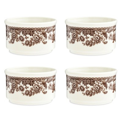 Spode Woodland Ramekin Set of 4 - Porcelain Bakeware, Decorative Floral Border with Animal Illustrations - 1.9 Inch Dishwasher & Microwave Safe