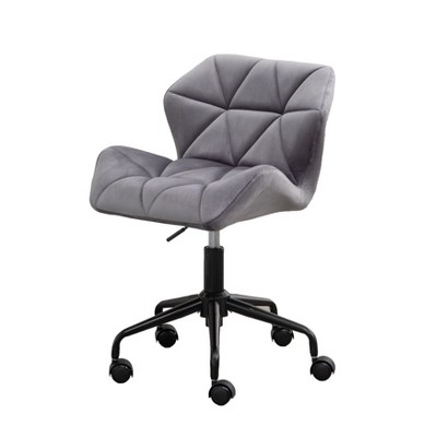 Sapphtopaz Swivel Office Chair with Velvet Diamond Tufted, Adjustable Height Vanity Chair with Wheels and Metal Base, Desk Chair for Office