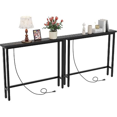 VINGLI 79" Console Table with Charging Station, 5.9" Narrow Sofa Table, for Living Room, Hallway