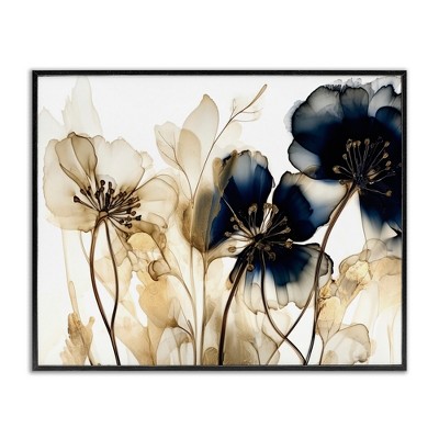 Stupell Industries Navy & Gold Flowers Black Framed Giclee Art