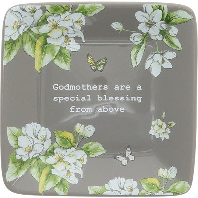 Pavilion Gift Company - Godmother - 3.5" Square Keepsake Jewelry Necklace Bracelet Earrings Ring Floral Dish Tray Religious