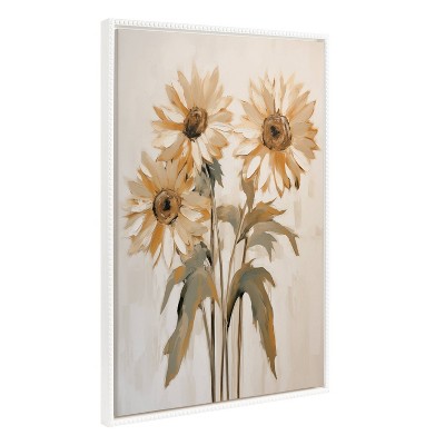 Kate & Laurel All Things Decor 23"x33" Sylvie Beaded Soft Sunflowers Framed Canvas by The Creative Bunch Studio White