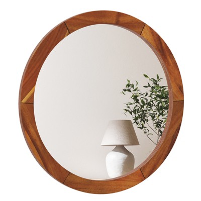 Tangkula 27" x 27" Rustic Wall Mounted Decorative Mirror w/Solid Acacia Wood Frame