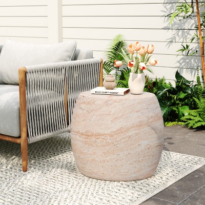 Christopher Knight Home Gilda Oval Lightweight Concrete Side Table with Travertine Finish