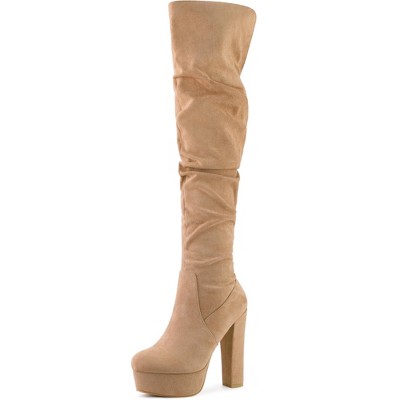 Allegra K Women's Platform Round Toe Zipper Chunky Heel Over the Knee Boots