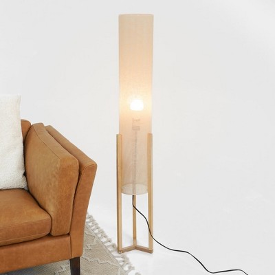 Contemporary Oak & Natural Floor Lamp – 110-120V Plug-In Standing Light for Living Room Centerpiece, Bedroom & Office