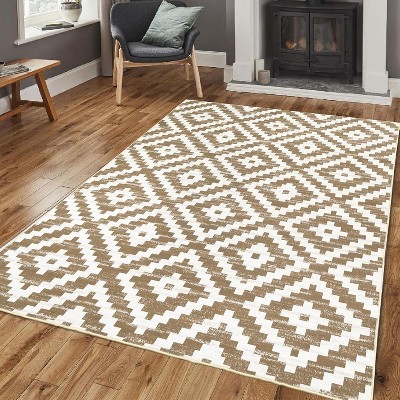 Kitchen Runner Rug, Black Washable Distressed Trellis Non-Slip Low Pile Farmhouse Carpet for Entryway Hallway Front Door