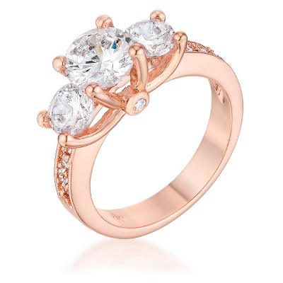 Slickblue Gorgeous 2.8 Ct. Three Stone Engagement Ring in Rose Gold Tone or Silvertone Options, Size 5-10