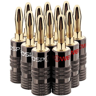 FosPower Banana Plugs, Closed Screw 24K Gold Plated Banana Speaker Plug Connectors for Speaker Wire, Wall Plate, Home Theater