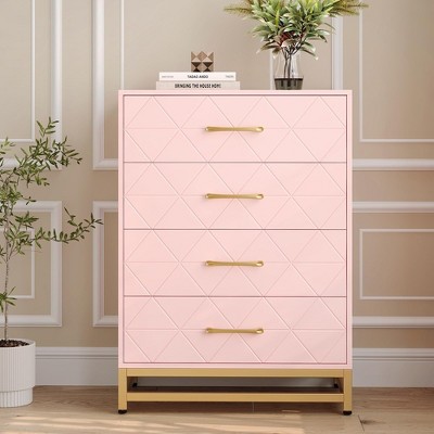 Dresser for Bedroom with 4 Drawers and Metal Handle, Chest of Drawers