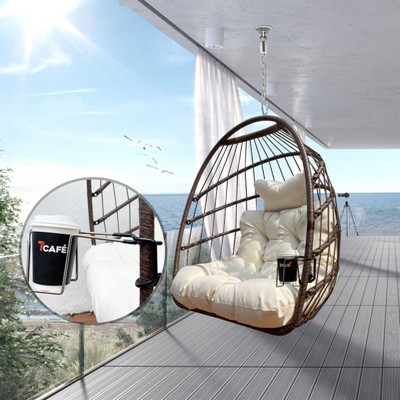 PAGED Outdoor Swing Modern Hanging Egg Chair with Water-resistant Cushions and Woven Finish for Backyard, Garden