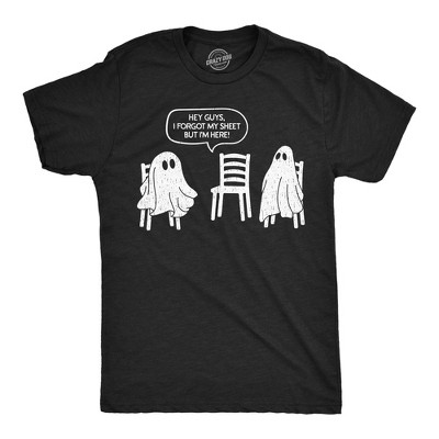 Mens Funny T Shirts Hey Guys I Forgot My Sheet But Im Here Sarcastic Halloween Ghost Tee for Men - Crazy Dog Men's T Shirt For Halloween Season