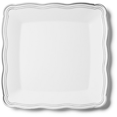 Posh Setting 12 X 12 Inch Square White and Silver Rim Plastic Serving Tray - 6 Pack