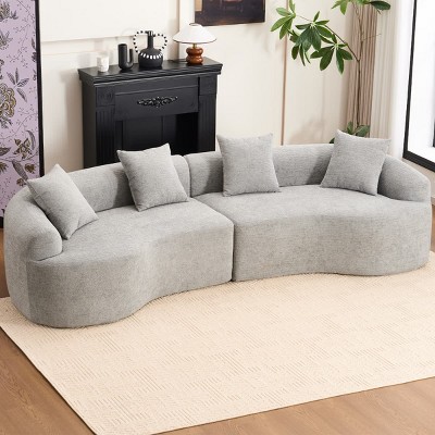 Modern Curved Modular Sectional Sofa with Chenille Upholstery, Compression Sleeper Couch with Cushions for Apartment or Living Room-Tanpinhause