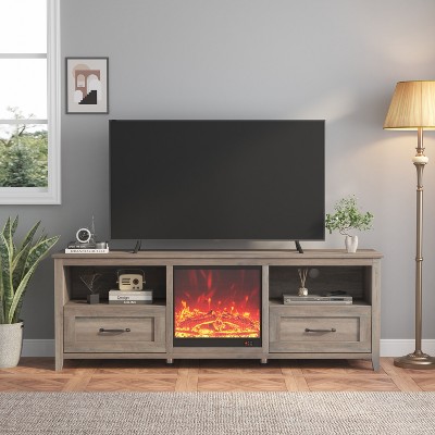 DOMETOUR 70 Inch TV Stand with 2 Drawers & 4 Storage Compartments, Fits Fireplace, Perfect for Living Room & Bedroom Entertainment Setup