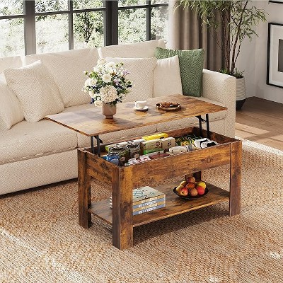 GALAXHERO 39" Lift-Top Coffee Table – Storage Coffee Table with Hidden Compartment & Open Shelf, for Living Room, Office & Reception Room