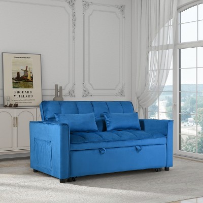TIRAMISUBEST Blue 3-in-1 Convertible Sofa Bed, Reclining Backrest & Pillows, Sleeper Loveseat