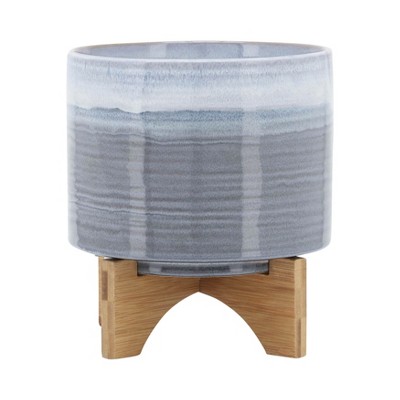 Gulches CERAMIC 8" PLANTER ON STAND, BLUE FADE