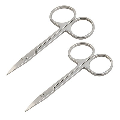 Unique Bargains 2pcs Stainless Steel Eyebrow Eyelash Trimmer Curved Edge Scissor Remover Tool