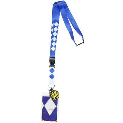 Power Rangers Lanyard ID Badge Holder  Blue Ranger w/ Triceratops Rubber Pendant