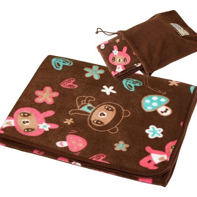 Slickblue Brown Dancing Bear Micro Fleece Throw Blanket - 30.7" x 46.9", Travel-Friendly with Drawstring Bag