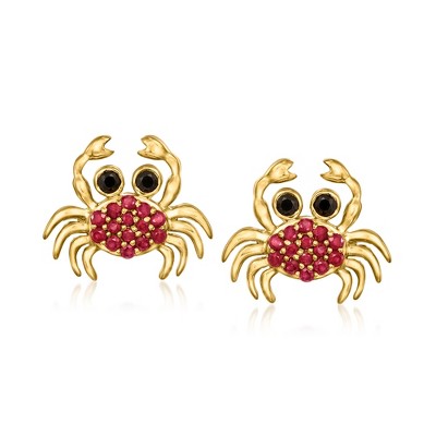 Ross-Simons 0.30 ct. t.w. Ruby and .10 ct. t.w. Black Spinel Crab Earrings in 18kt Gold Over Sterling