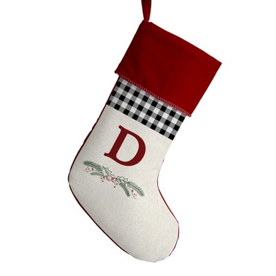 Personalization Mall Festive Foliage Initial Christmas Stocking, Burgundy