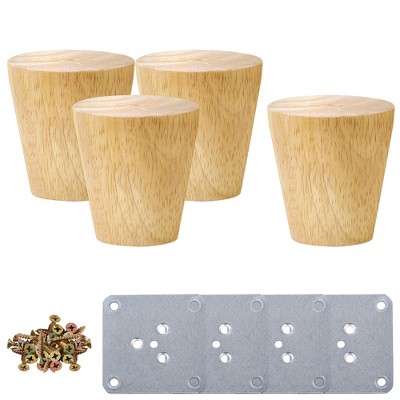 Unique Bargains Wood Furniture Legs Round Solid with Mounting Plate Replacement Feets Set of 4