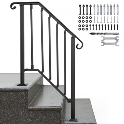 Mojgar Handrails for Outdoor Steps, Stair Handrail Fits 2 to 3 Steps, Wrought Iron Hand Rail Stair Railing Kit
