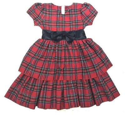 Mi Amore Gigi Red Plaid Satin Bow Holiday Dress