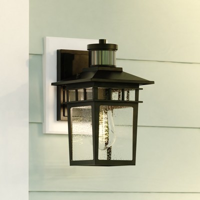 VAXCEL Ridge 6.5-in. W 1 Light Aluminum Black Motion Sensor Dusk to Dawn Outdoor Wall Lantern Clear Glass