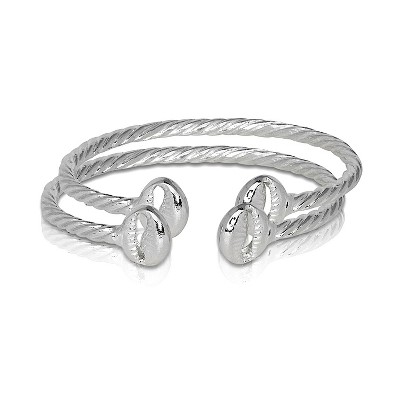 Better Jewelry, Solid .925 Sterling Silver Cowrie Shell Coiled Rope Bangles, 1 pair