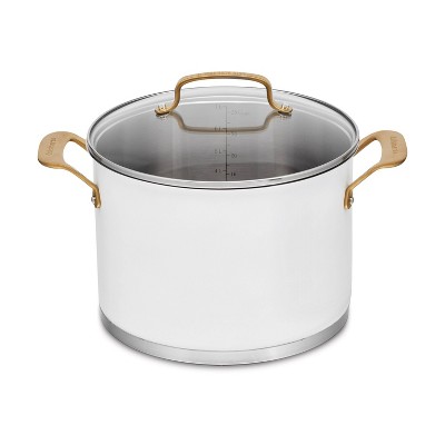 Cuisinart Classic 8qt Stainless Steel Stock Pot with Cover and Brushed Gold Handles Matte White: Dishwasher & Oven Safe