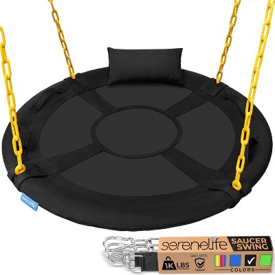 SereneLife 40" Saucer Swing with Chains, Pillow, Hanging Kit, and Carry Bag - Indoor/Outdoor Use
