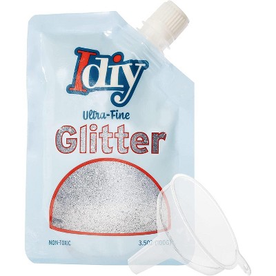 Titanium Grey Ultra Fine Glitter (100g, 3.5 oz Pouch) w Easy-Pour Bag and Funnel (Silver) Perfect for DIY Crafts, School Projects, Decorations, Resin